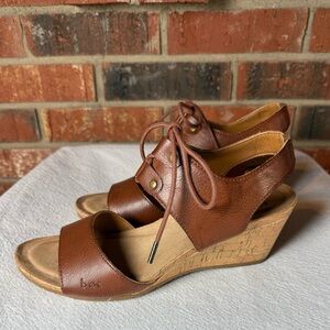 B.O.C. Comfort wedge sandals with a cork-wrapped heel and lace-up detail. Size 9